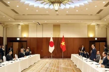 Le Président vietnamien, Vo Van Thuong, (debout) lors de la réception, le 29 novembre au Japon. Photo : VNA.