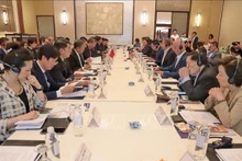 Lors de l'échange de vue entre la mission de travail de la province de Khanh Hoa et des entreprises vietnamiennes et américaines, des représentants de fonds d'investissement et groupes américains, les 29 et 30 mai à New York. Photo : VNA.