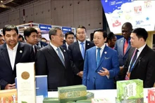 Le Vice-Premier ministre Trân Hông Hà (1er plan, 2e à droite) à la 6e Exposition internationale d’importation de la Chine (CIIE). Photo : VNA.