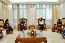 Vue générale de la rencontre entre Le Thi Thu Hang, vice-ministre vietnamienne des Affaires étrangères et chef du Comité d'État chargé des Vietnamiens résidant à l'étranger, et des représentantes de l'Association des femmes intellectuelles du Vietnam, le 20 août à Hanoï. Photo: baoquocte.vn