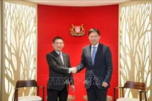 Le ministre vietnamien des Finances Ho Duc Phoc (gauche) rencontre Chee Hong Tat, deuxième ministre des Finances de Singapour. Photo : VNA.