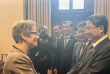 Le vice-président de l'Assemblée nationale (AN) du Vietnam Nguyen Duc Hai rencontre la présidente du Sénat canadien, Raymonde Gagné. Photo: VNA