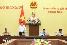 Le vice-président permanent de l'Assemblée nationale, Trân Thanh Mân, s'exprime lors de la 33e réunion du Comité permanent de l’Assemblée nationale. Photo: VNA