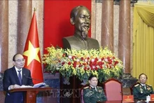 Le Président Nguyen Xuan Phuc lors de la rencontre. Photo: VNA