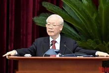 Le Secrétaire général du Parti, Nguyên Phu Trong lors de la conférence, à Hanoi, le 23 octobre. Photo : NDEL.