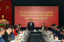 Le vice-Premier ministre Tran Luu Quang s'exprime à la séance de travail avec le ministère des Affaires étrangères. Photo: VNA