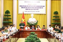 La conférence de presse pour annoncer l'Ordre du président concernant six lois récemment adoptées par la XVe Assemblée nationale. Photo : VNA.