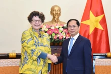 Le vice-Premier ministre et ministre vietnamien des Affaires étrangères Bui Thanh Son et l’ambassadrice d’Allemagne au Vietnam Helga Margarete,