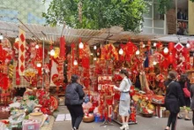La rue Hàng Ma se pare de rouge pour accueillir le Têt. Photo : moitruongvadothi.vn