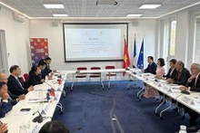 Séance de travail entre la délégation de Nam Dinh et le Mouvement des entreprises de France. Photo: VNA