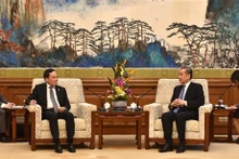 Entrevue entre le Vice-Premier ministre Trân Luu Quang et le ministre chinois des Affaires étrangères Wang Yi. Photo : VNA.