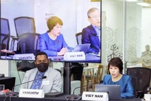 La vice-ministre du Plan et de l’Investissement, Nguyên Thi Bich Ngoc, se prononce lors de la session. Photo : VNA.