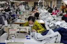 Des ouvriers fabriquent des vêtements destinés à l'exportation dans une entreprise de la province de Ha Nam, au Nord du pays. Photo : VNA