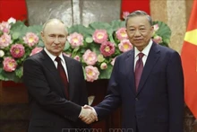 Le Président russe Vladimir Poutine (droite) et le secrétaire général du Parti, Président Tô Lâm. Photo : VNA.