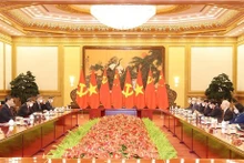 Le Secrétaire général du PCV, Nguyên Phu Trong, s'entretient avec le Secrétaire général du PCC et Président chinois Xi Jinping lors de sa visite officielle en République populaire de Chine du 30 octobre au 1er novembre 2022. Photo : VNA.