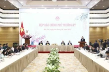 Vue de la conférence de presse du gouvernement, à Hanoi, le 3 janvier. Photo : VNA.
