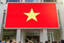 En août 2024, des membres de l'Union de la jeunesse communiste Hô Chi Minh de l'Agence vietnamienne d’information participent à la campagne “Ensemble vers le drapeau de la patrie”, organisée par la Fédération de la jeunesse vietnamienne, l'Autorité des services d'information étrangère du ministère de l'Information et de la Communication (MIC), TikTok et Schannel Network. Photo : VNA