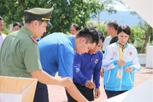La délégation des jeunes bénévoles de Hô Chi MInh-Ville a offert des fleurs au mémorial de l’Alliance de combat Vietnam - Laos. Photo : thoidai.com.vn