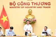 Le ministre de l’Industrie et du Commerce Nguyen Hong Dien (debout) exprime à la réunion de travail. Photo : NDEL.