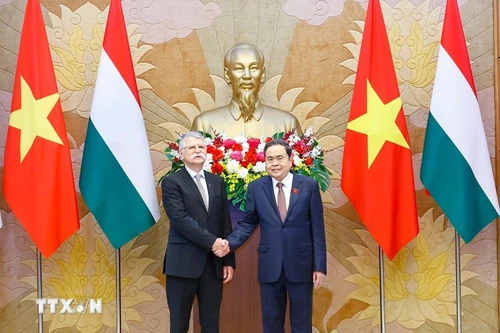 Le président de l'Assemblée nationale, Tran Thanh Man (droite) et son homologue hongroise, Kover Laszlo. Photo : VNA.