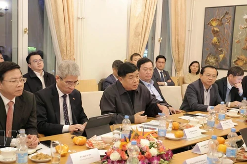 Le vice-Premier ministre Nguyen Chi Dung (3e à partir de la gauche), prend la parole. Photo : VNA.