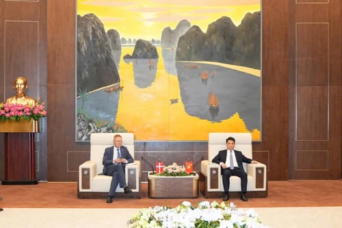 Lors de l'entretien entre le président du Comité populaire de la ville de Hai Phong, Le Ngoc Chau (droite), et l’ambassadeur du Danemark au Vietnam, Nicolai Prytz. Photo : baodautu.