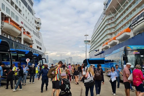 Le Celebrity Solstice et le Vasco Da Gama au port de croisière international de Ha Long à Quang Ninh. Photo : tienphong.vn
