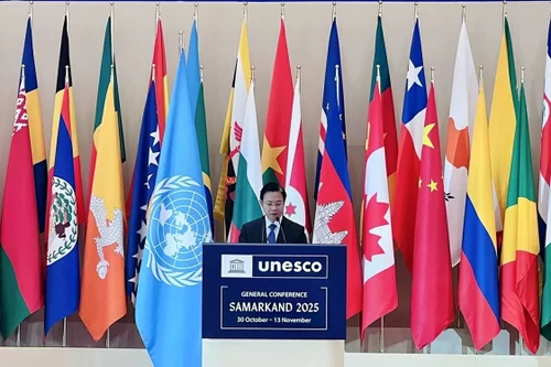 Le vice-ministre Ngo Le Van a prononcé un discours de politique générale lors de la session plénière de la 43e Conférence générale de l'UNESCO. (Source : Ambassade du Vietnam en Ouzbékistan)