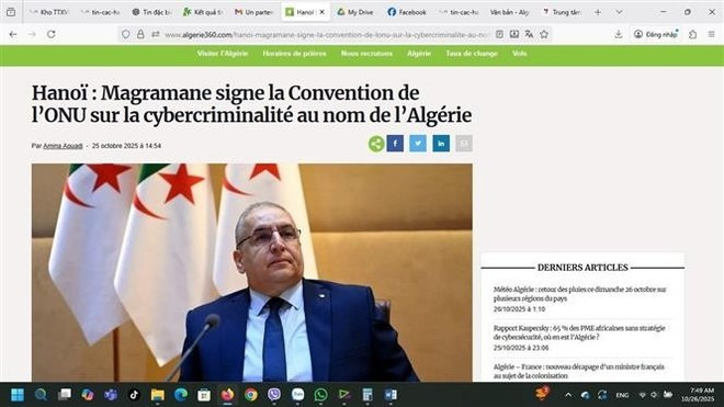 n Algérie, le site Algerie360 a qualifié la signature de la Convention de Hanoï de tournant historique. Photo : VNA. n Algérie, le site Algerie360 a qualifié la signature de la Convention de Hanoï de tournant historique. Photo : VNA.