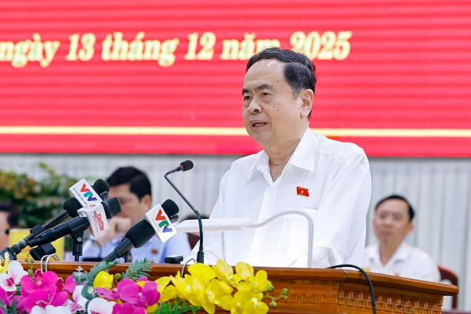 Le plus haut législateur Trân Thanh Mân s&apos;exprime lors de la rencontre. Photo: VNA