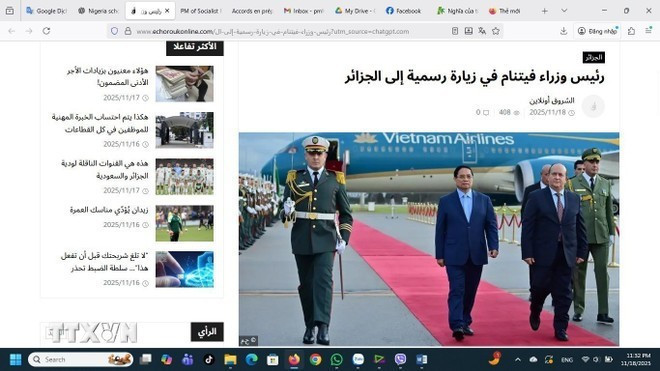 La visite du Premier ministre Pham Minh Chinh couverte par le journal Ennahar. Photo : Capture d&apos;écran