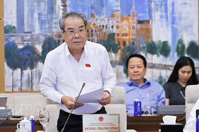 Le président de la Commission des aspirations et de la supervision de l’Assemblée nationale, Duong Thanh Binh, s'exprimer à la réunion. Photo: VNA