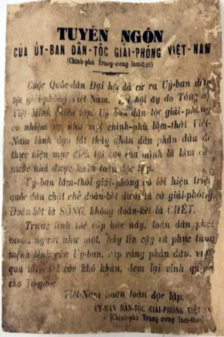 Déclaration du Comité de libération nationale du Vietnam, août 1945 (Objet original conservé au Musée national d’Histoire). Photo : baotanglichsu.vn image-8.jpg