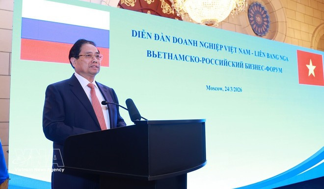 Le Premier ministre Pham Minh Chinh au Forum d’affaires Vietnam - Russie. Photo : VNA