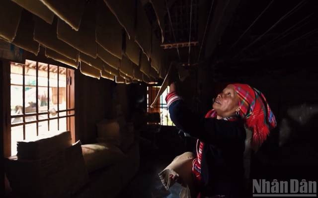 Les Dao fabriquent le papier selon une méthode traditionnelle, en préservant fidèlement le processus transmis par leurs ancêtres. Photo : nhandan.vn phoi-giay.jpg