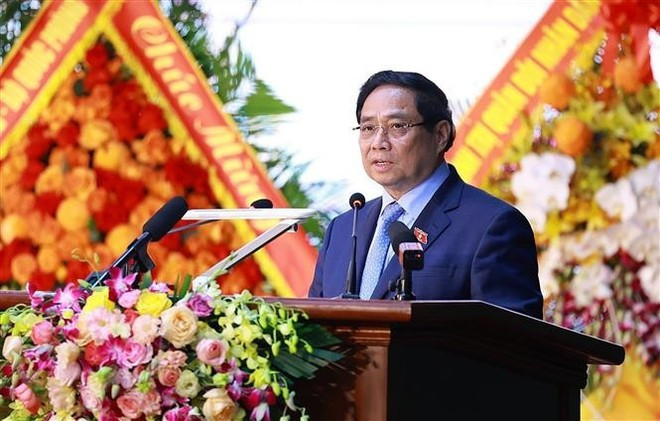 Le Premier ministre Pham Minh Chinh s'exprime lors de la cérémonie de célébration de la 62e Journée traditionnelle de la Défense aérienne et de l’Armée de l’air. Photo: VNA Le Premier ministre Pham Minh Chinh s'exprime lors de la cérémonie de célébration de la 62e Journée traditionnelle de la Défense aérienne et de l’Armée de l’air. Photo: VNA