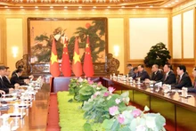 Lors des entretiens entre le président de l'État, Luong Cuong, et le secrétaire général du Parti communiste chinois et président de la République populaire de Chine, Xi Jinping. Photo : VNA.