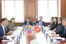 La délégation vietnamienne s'entretient avec celle de la Cour suprême de Mongolie. Photo : VNA.