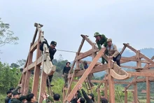 Les forces de la police et de la milice apportent leur soutien aux habitants dans la construction de logements à l’approche de la nouvelle année. Photo : VNA.