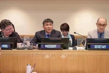 Le vice-ministre permanent des Affaires étrangères, Nguyen Minh Vu (au centre), chef de la délégation vietnamienne, a été élu à l’unanimité par les États membres de la Convention à la présidence de la SPLOS 35 (States Parties to the United Nations Convention on the Law of the Sea - SPLOS). Photo : VNA.