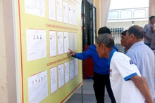 Des électeurs issus des minorités ethniques de la commune de Bac Binh (Lâm Dông) consultent les biographies des candidats avant le jour du scrutin. Photo : VNA.