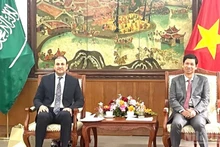 Le vice-ministre de la Culture, des Sports et du Tourisme Ho An Phong (à droite) reçoit l’ambassadeur du Royaume d’Arabie saoudite au Vietnam, Mohammed Ismaeil A. Dahlwy. Photo : NDEL.