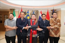 L’ambassadeur du Vietnam au Mexique, Nguyên Van Hai (centre) avec des diplomates des pays de l’ASEAN au Mexique posent pour une photo souvenir. Photo : VNA.