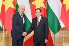 Le président de l'Assemblée nationale du Vietnam, Tran Thanh Man (à droite) et le président hongrois Sulyok Tamas, le 28 mai 2025, à Hanoï. Photo : NDEL.