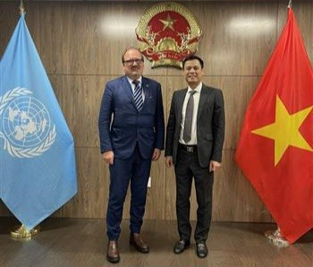 L'ambassadeur Dang Hoang Giang, chef de la Mission permanente du Vietnam auprès de l'ONU (droite) et Andreas Schaal, représentant spécial par intérim de l'Organisation de coopération et de développement économiques (OCDE) auprès de l'ONU. Photo: VNA L'ambassadeur Dang Hoang Giang, chef de la Mission permanente du Vietnam auprès de l'ONU (droite) et Andreas Schaal, représentant spécial par intérim de l'Organisation de coopération et de développement économiques (OCDE) auprès de l'ONU. Photo: VNA