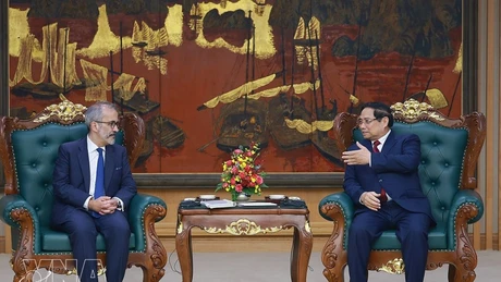 Le Premier ministre Pham Minh Chinh (à droite) et le ministre d’État et ministre des Affaires étrangères du Portugal, Paulo Rangel. Photo : VNA.