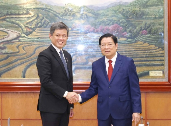 Le membre du Bureau Politique, secrétaire du Comité central et chef de la Commission centrale des affaires intérieures du PCV, Phan Dinh Trac (droire), et Chan Chun Sing, vice-secrétaire général du Parti d’action populaire (PAP) de Singapour. Photo : VNA. img-1236.jpg