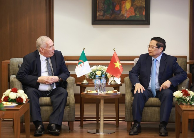 Le Premier ministre Pham Minh Chinh rencontre le ministre des Moudjahidine et des Ayants-droit, Abdelmalek Tacherift. Photo: VNA