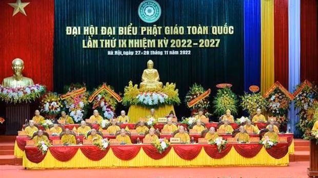 Présidium du 9e Congrès national des délégués de l’Eglise bouddhique du Vietnam. Photo : VNA.