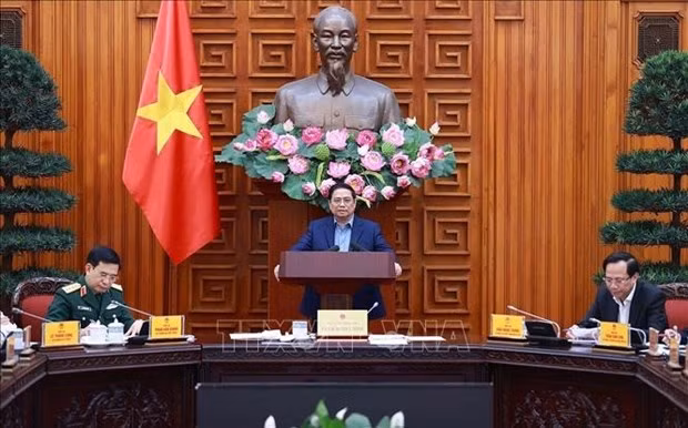 Le Premier ministre Pham Minh Chinh lors de la réunion. Photo : VNA.